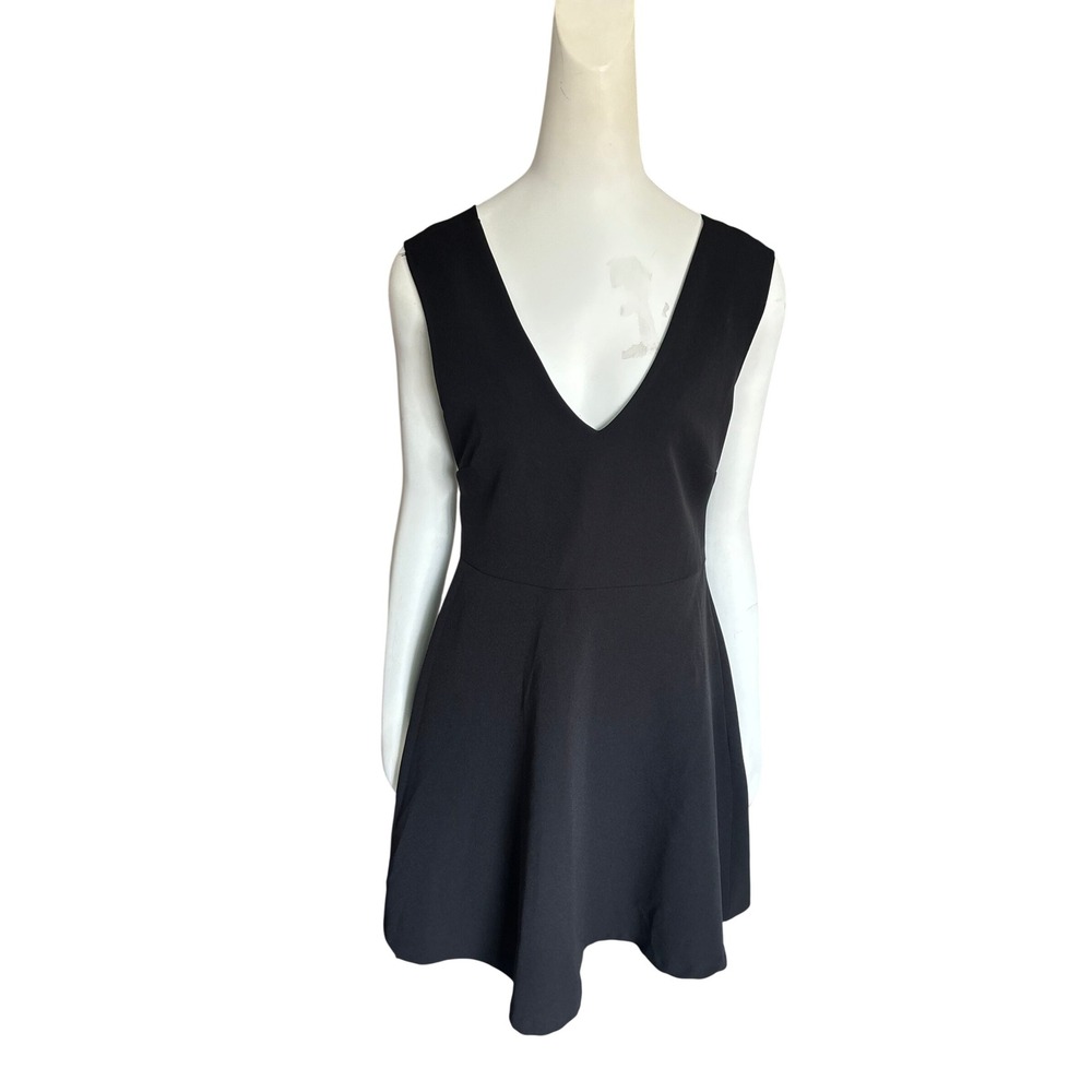 Zara Woman Black V-Neck Open Back Bow Mini Skater Dress Large